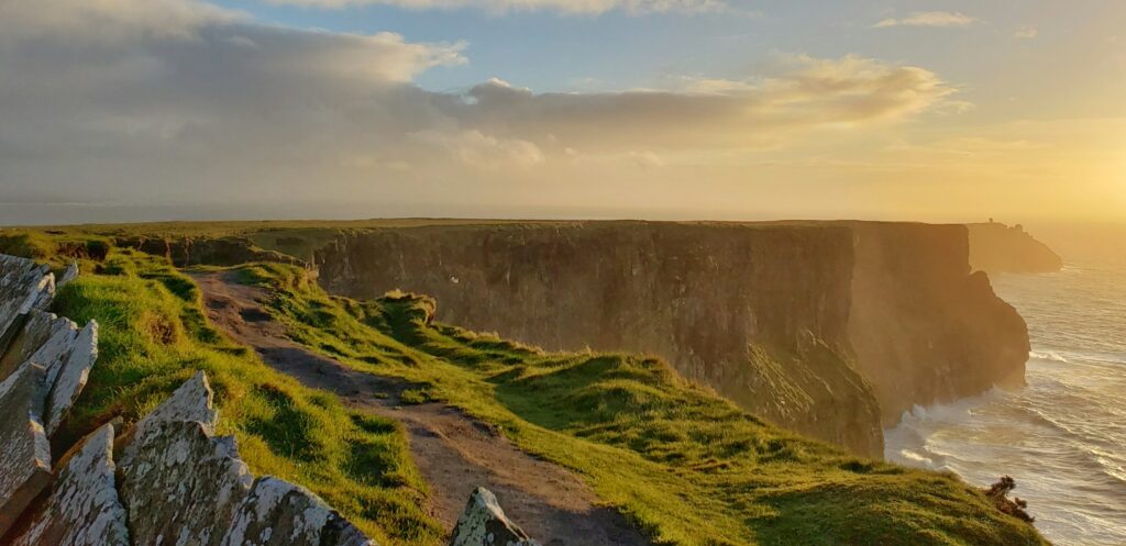 The spectacular Cliffs of Moher overlooking the Atlantic Ocean in County Clare, Ireland.